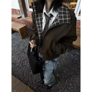 假两件复古翻领夹克男春秋高级感美式潮牌痞帅外套休闲宽松棒球服图片
