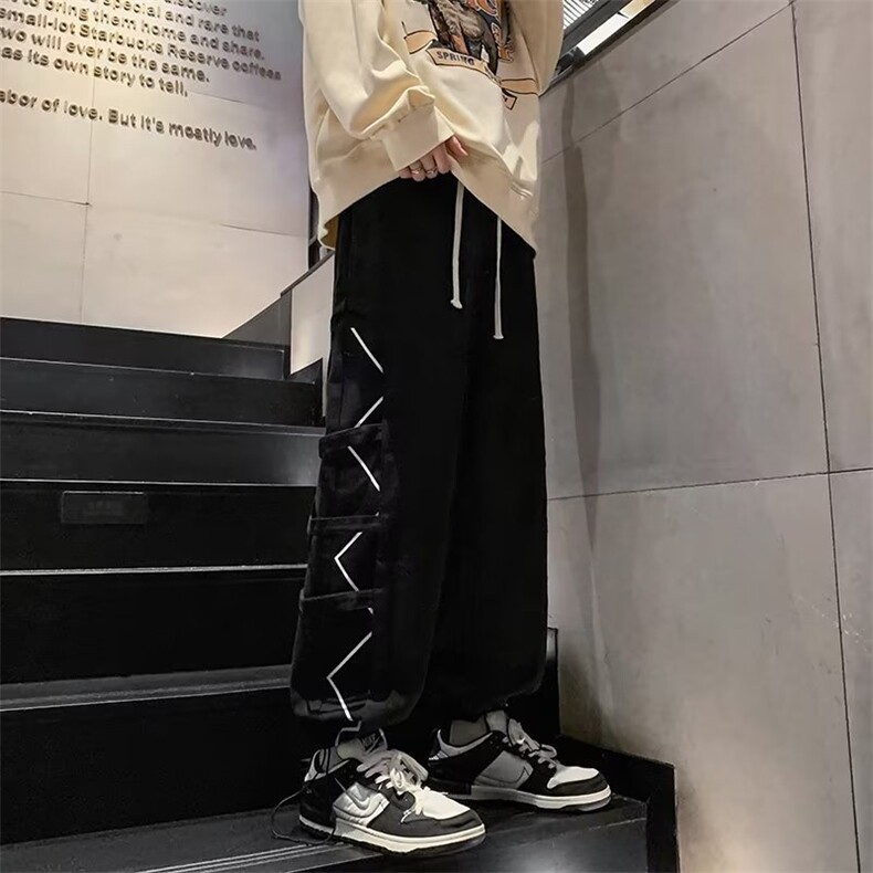 工装裤子男春秋美式高街直筒宽松阔腿裤束脚休闲运动裤K8628-P45,男装工装外套,星座1008-2
