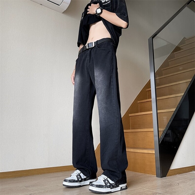 浅色牛仔裤男款春秋季美式高街vibe潮牌痞帅显瘦显高直筒修身裤子图片