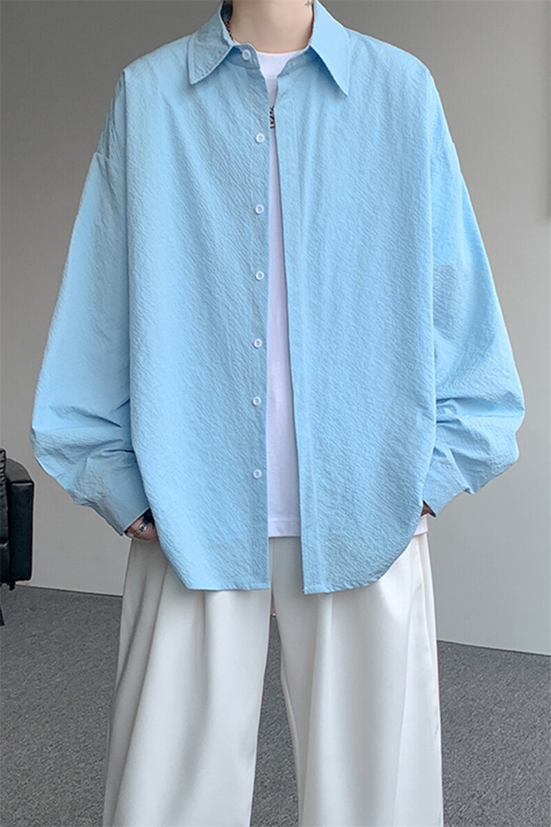 8XL-M泡泡纱盐缩肌理长袖衬衫男夏季冰丝外套防晒衬衣CS29007P40,男装衬衫,电商B312