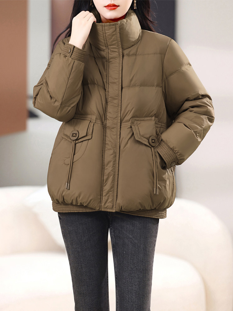 长期有货立领羽绒服短款2024冬季新款宽松加厚白鸭绒外套女,女装羽绒服,璐依舞