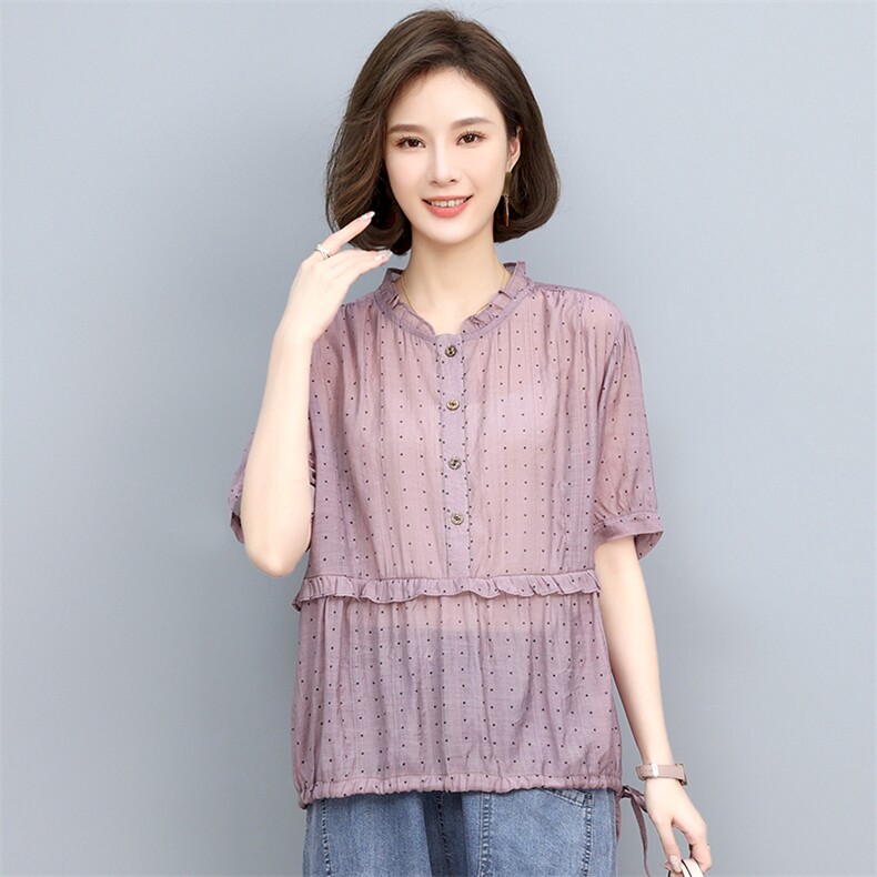 2022夏季新款女装衬衫舒适透气显瘦休闲上衣时尚百搭短袖衬衣,女装衬衫,悦见她
