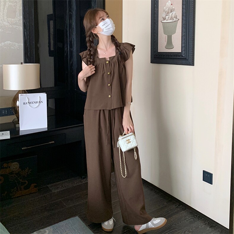 休闲甜美减龄棉麻套装女夏2025新款小个子衬衫气质阔腿长裤两件套,女装套装/套裙,浙宝192（原082）