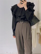 韩系荷叶边小衫，其它，驿谷