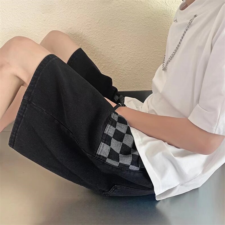 牛仔短裤男夏季潮牌外穿休闲五分裤子高街港风ins马裤D3075-p35图片