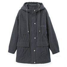 2020冬季新款中长款刺绣加绒加厚派克服连帽保暖舒适外套，女装派克服，独衣靓