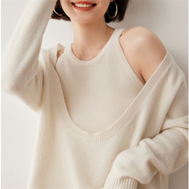 大U领女秋冬新款针织羊绒衫两件套2024年秋冬季，女装羊绒衫，蒂暖羊绒