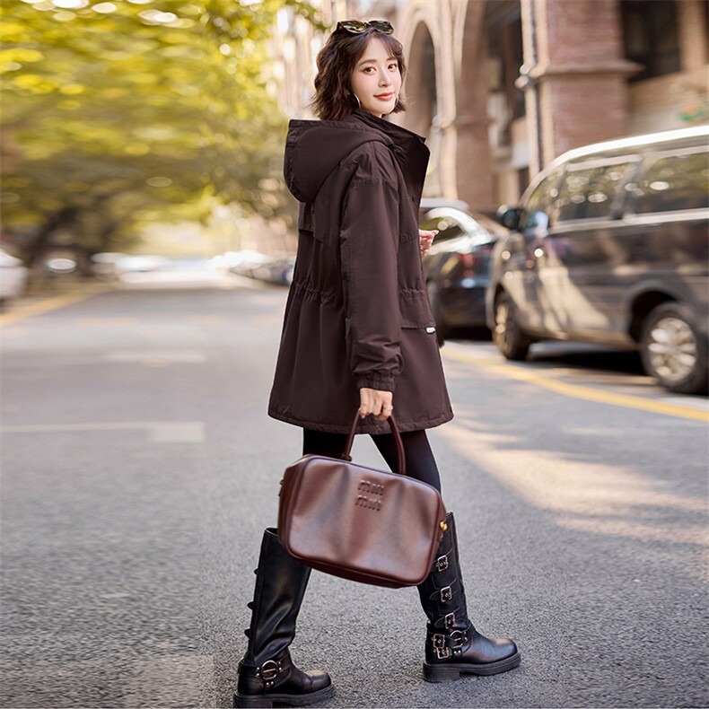 现货2024冬装新款时尚简约气质休闲收腰加绒派克服女装外套,女装短外套,依万里