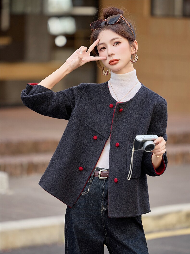 羊毛双面毛呢外套小个子短款女2025年冬季新款洋气百搭羊毛大衣,女装毛呢外套,众宇琦