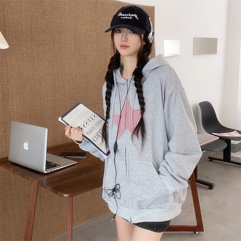 秋装贴布双拉链开衫卫衣女外套连帽卫衣女秋季新款 E671-P40图片