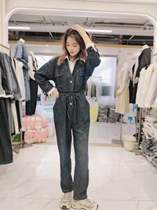 春装牛仔假两件连体裤女图片