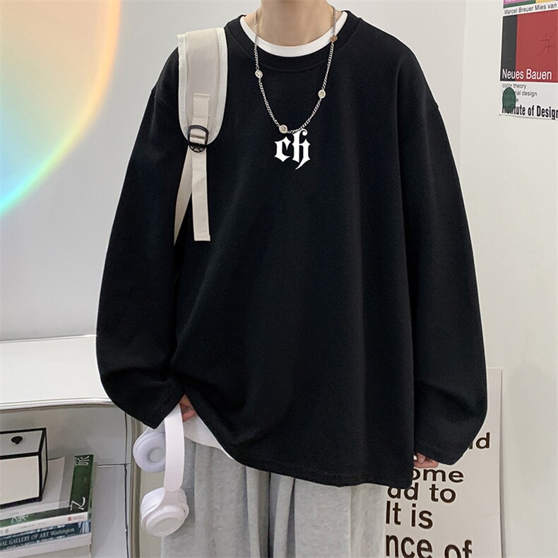 抖音供货、秋季现货舒适棉宽松重磅长袖T恤D223A-CT2303-特P28,男装T恤,电商019-1
