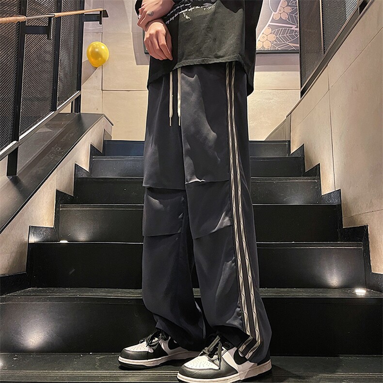 直播数据款春季新款撞色侧条纹伞兵裤宽松直筒休闲裤K505-P32,男装休闲裤,星座914-3
