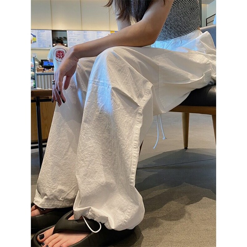 休闲工装裤女韩版网红设计感褶皱降落伞裤宽松百搭拖地裤,男装休闲裤,星座506A