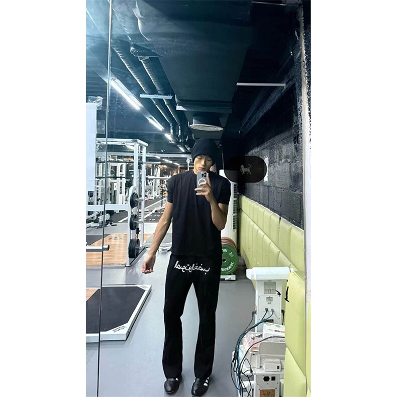 美式高街潮牌男女运动休闲裤直筒宽松慵懒显瘦印花休闲卫裤子图片