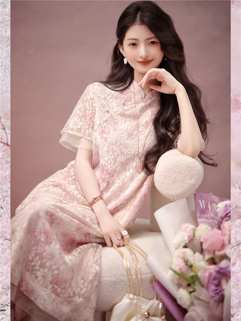 春樱-旗袍连衣裙｜彩绣蕾丝气质显瘦连衣裙,女装连衣裙,梦白服饰厂