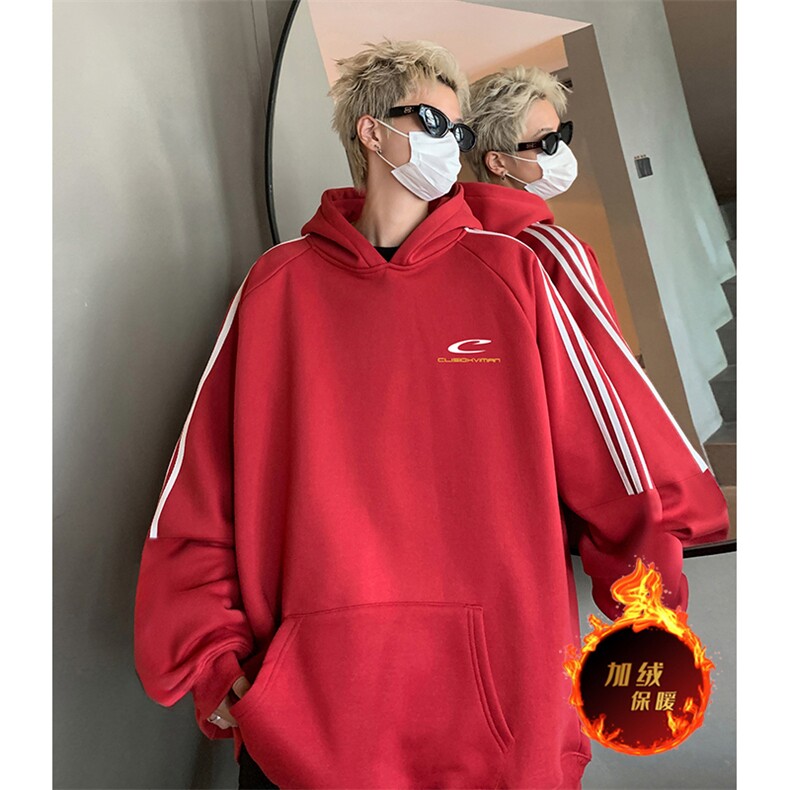 抖音得物供货提供视频秋冬重磅美式宽松织带连帽卫衣0489,男装卫衣,电商A486