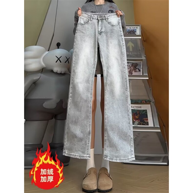 美式灰色直筒加绒男潮牌cIeanfit水洗复古长裤子K7055-1#P45网图,男装卫衣,电商B245