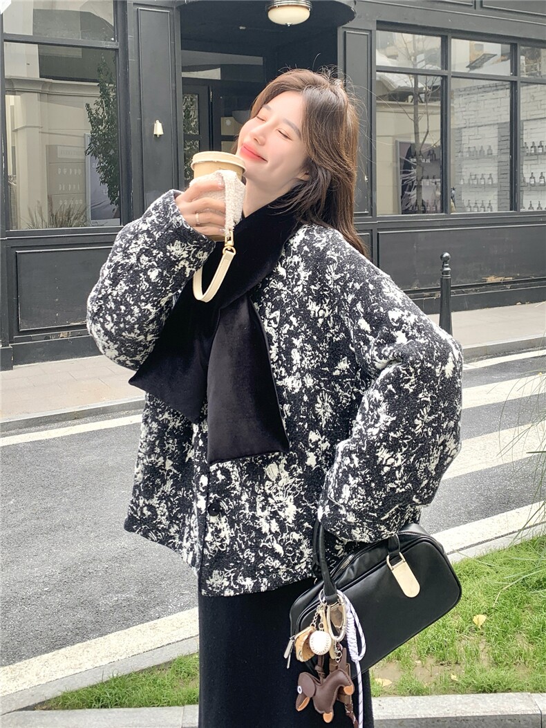 文艺范复古围巾款丝绒拼接羽绒服女冬季2025新款90白鸭绒保暖外套,女装羽绒服,慧尚依恋