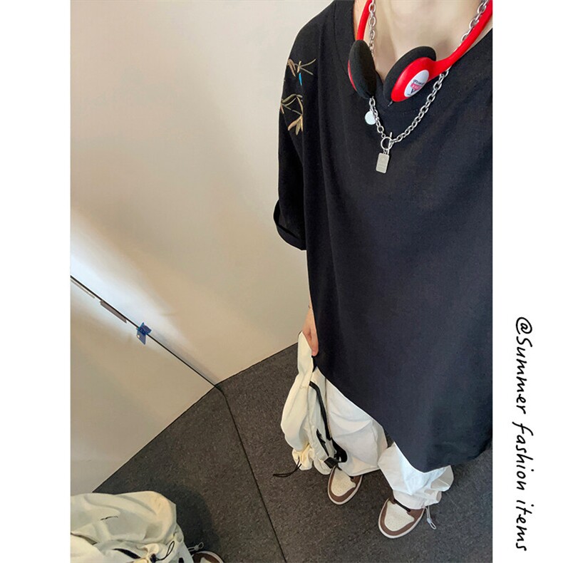 风绣花短袖T恤棉麻新中式宽松半袖体恤衫T3523-P32【特价】,男装T恤,电商A007