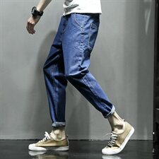2021春秋季新灰墙系布标装饰宽松加肥加大码牛仔男九分裤K069-P40，男装牛仔裤，电商A001