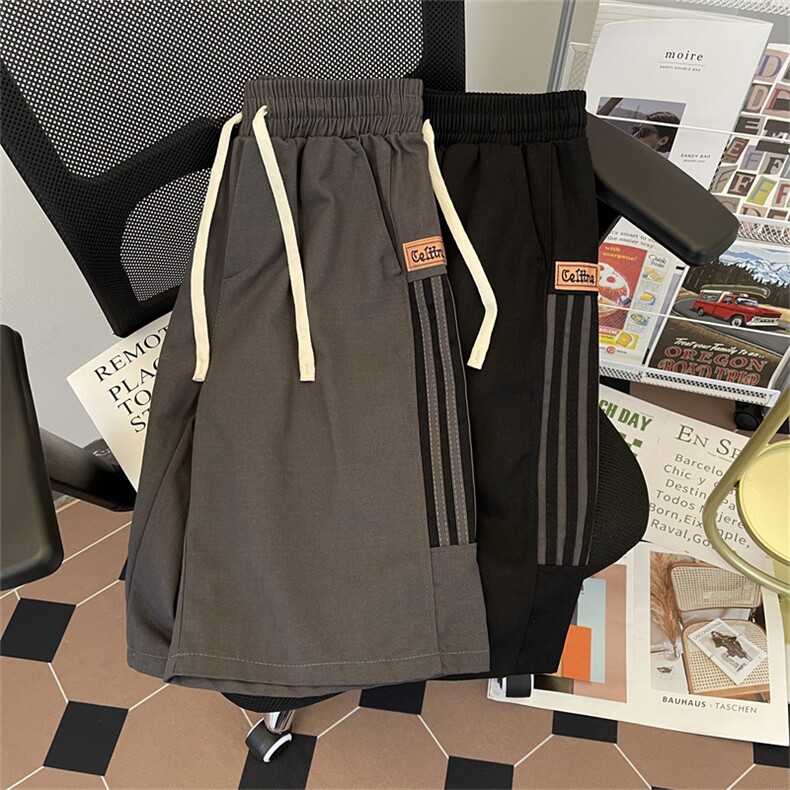 高品质夏男短裤纯棉三条杠条纹拼色直筒五分短裤D1084P35,男装牛仔裤,星座1013-1