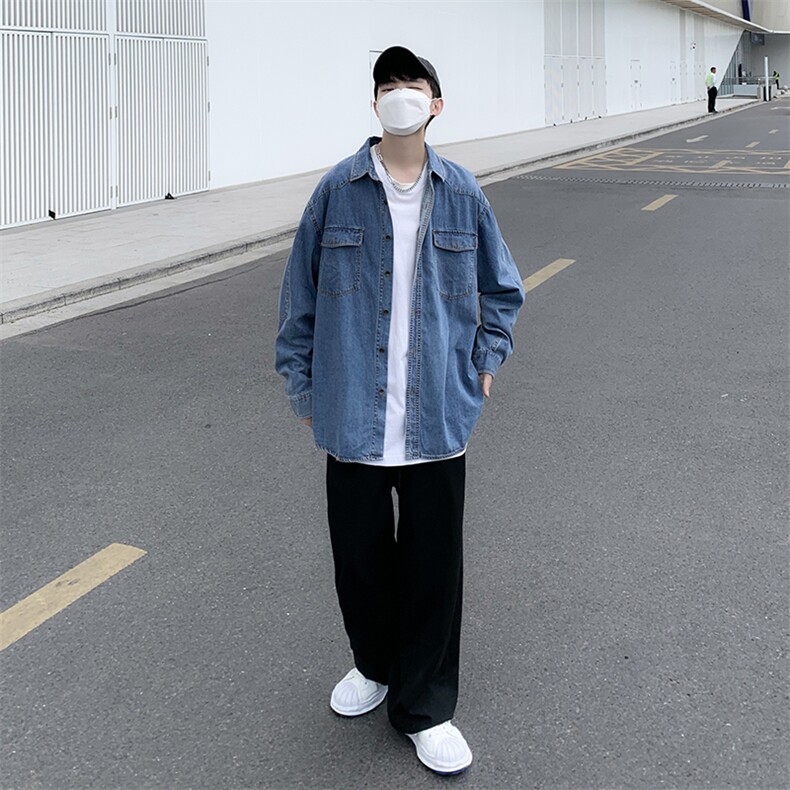牛仔衬衫男韩版潮学生长袖2023秋季新款ins宽松百搭外套W3090-P46,男装衬衫,星座412-3