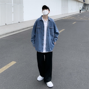 牛仔衬衫男韩版潮学生长袖2023秋季新款ins宽松百搭外套W3090-P46图片