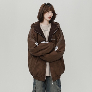 羊羔绒PU皮棉服男款冬季加绒加厚保暖棉袄美式高街棉衣 M02/P118图片