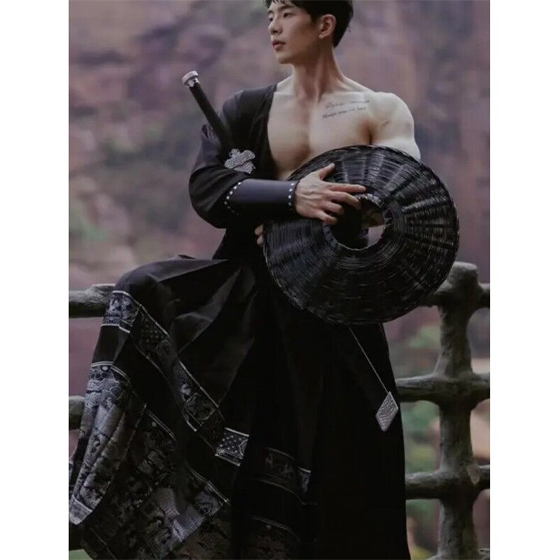 轻风新中式马面裙男款夏季日常通勤汉服唐装美式复古裙裤XK1081图片