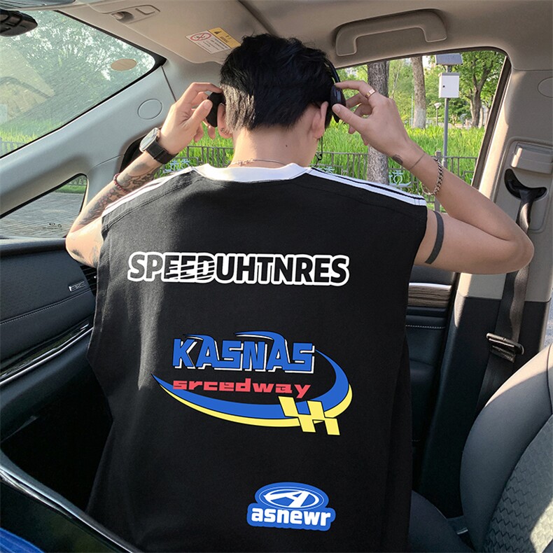 量大优供视频直播高品质重磅260克双纱纯棉印花背心无袖T恤DB186，男装背心/马甲，电商A486