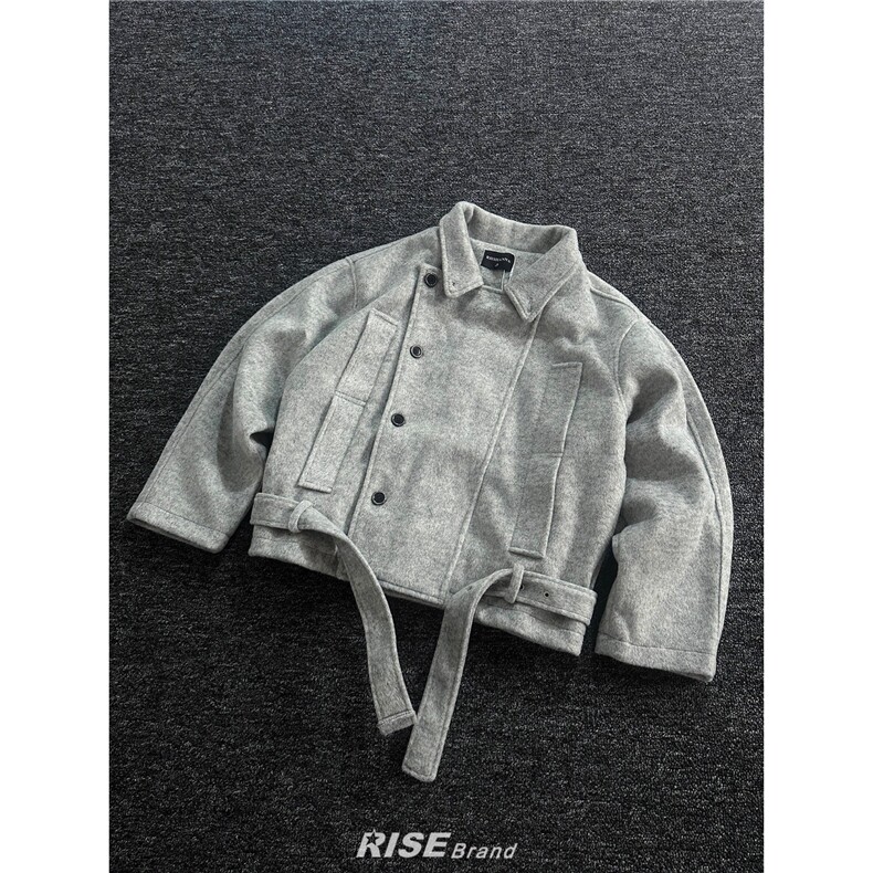 春季新款立领羊毛夹克男双排扣绑带短款毛呢外套1008-LB10522-P85，男装夹克，星座1008