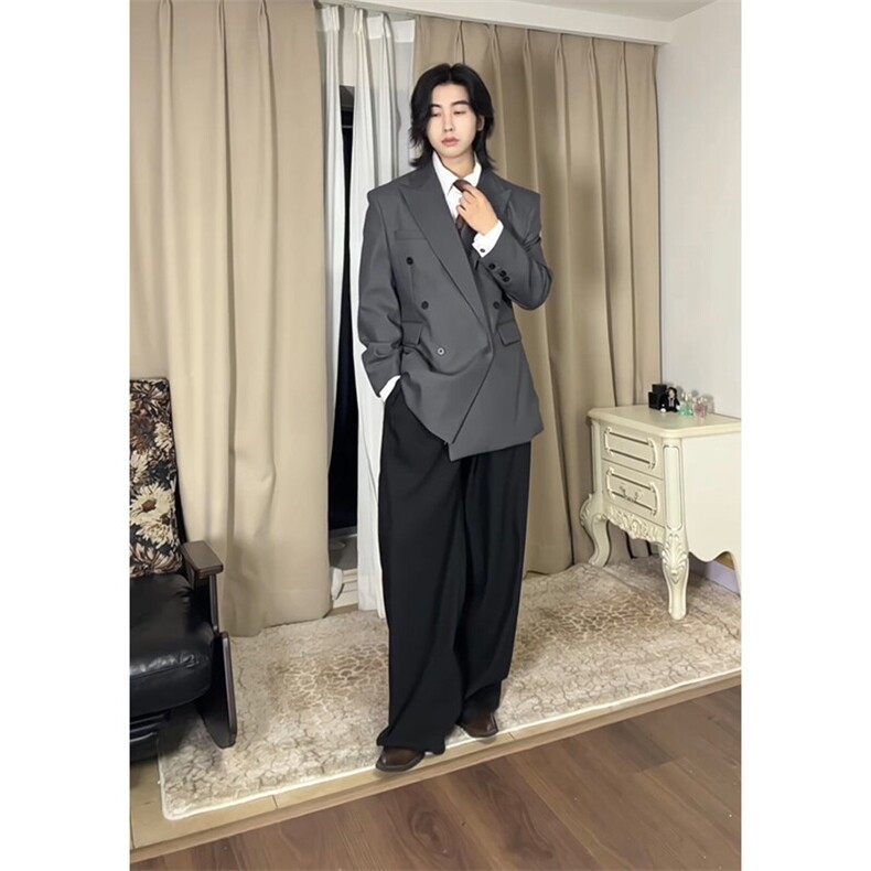 现货~春季廓形双排扣西服戗驳领垫肩休闲西装男外套X896-特P95,男装西服,星座1004-3