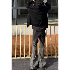 W10688-P48网图现货美式高街高品质黑灰色喇叭牛仔裤，男装牛仔裤，星座1608