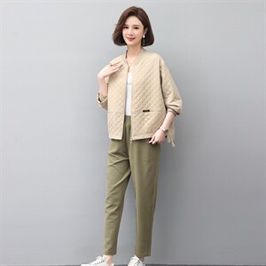 2024春年秋季新款潮韩版夹棉女长袖宽松显瘦休闲两件套装图片