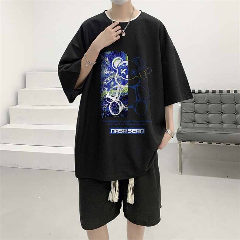 华夫格套装运动短袖t恤套装休闲两件套一套HZ84290-P44,男装T恤,电商A040