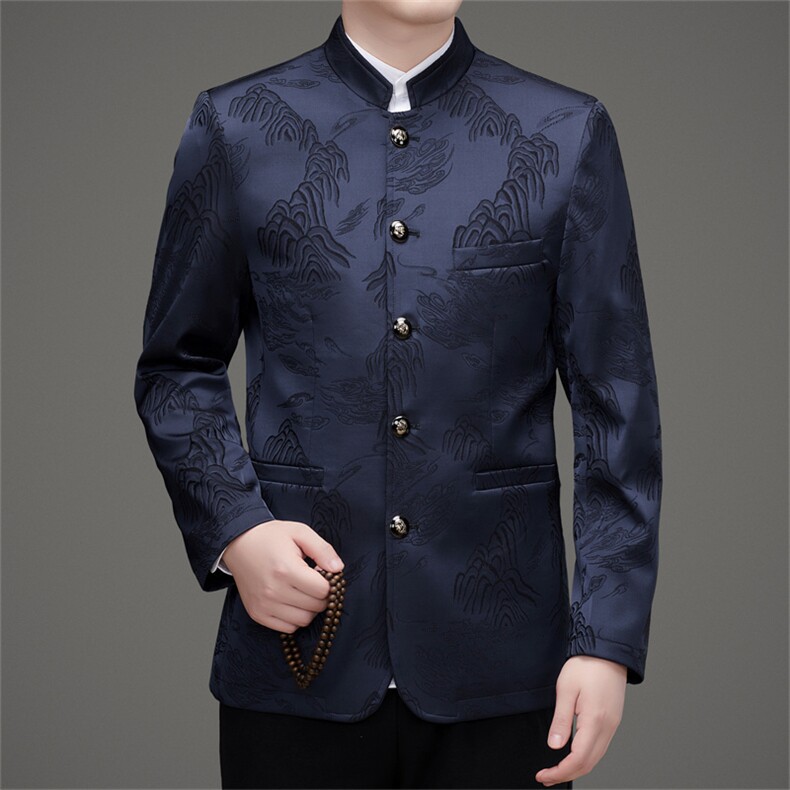 新款高品质中山装西服外套男士中年风新中式休闲西服唐装,男装西服,钱塘723