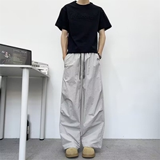 轻薄运动裤子男女2026夏季新款潮牌宽松休闲百搭褶皱伞兵工装长裤，男装工装外套，星座601-1