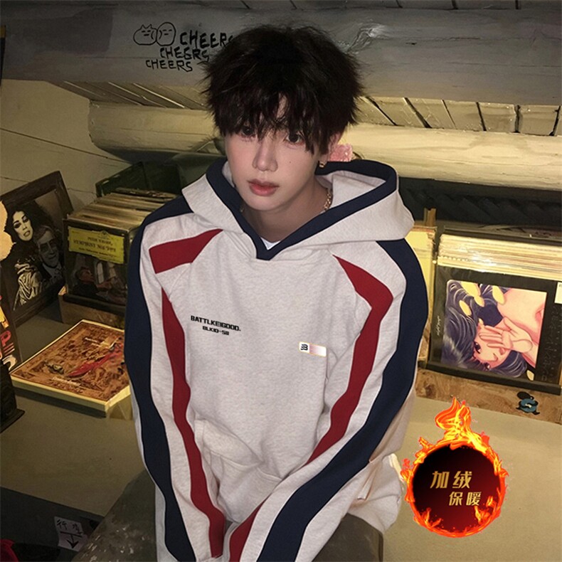 抖音得物供货 提供视频秋冬重磅美式宽松接拼连帽卫衣32155图片
