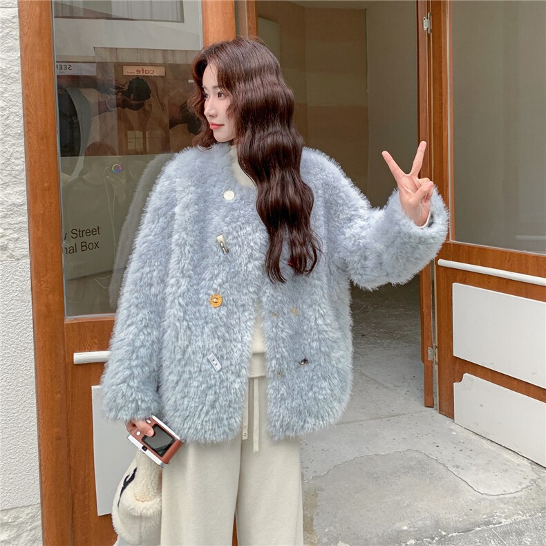 托斯卡纳皮毛一体外套女2025新款羊羔毛卷毛中长款皮草大衣冬,女装皮草,2C218