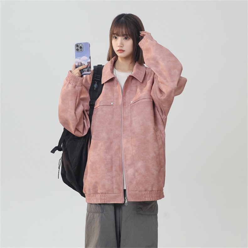 PU皮工装翻领夹克2025秋季痞帅潮流二开外套XZ301b-2-JK2591P75图片