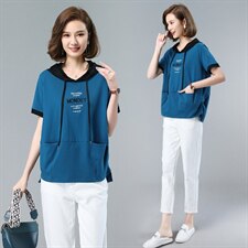2021夏季新款刺绣T恤连帽上衣宽松休闲气质打底衫女，女装T恤，依恋蒂丝