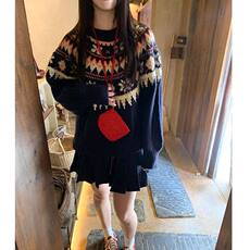 费尔岛毛衣秋冬女宽松慵懒高级感民族风重工提花圆领套头针织衫厚，男装针织衫/毛衣，星座506A