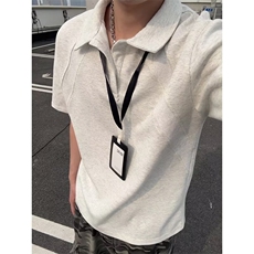 纯黑色短袖polo衫男女夏季高级感痞帅翻领t恤美式重磅正肩五分袖，男装T恤，星座506A