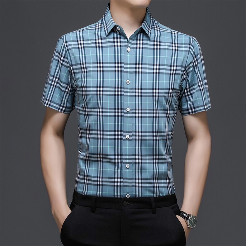 AD22101钱塘2020-3夏季男士精品格子短袖衬衫P75,男装衬衫,钱塘207-3