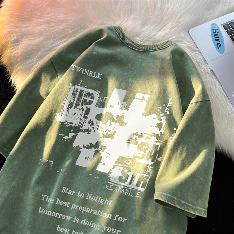2025新款字母潮大码高街欧美青少年水洗短袖XZ517A-3-AQ007T-P38,男装T恤,星座517A-3