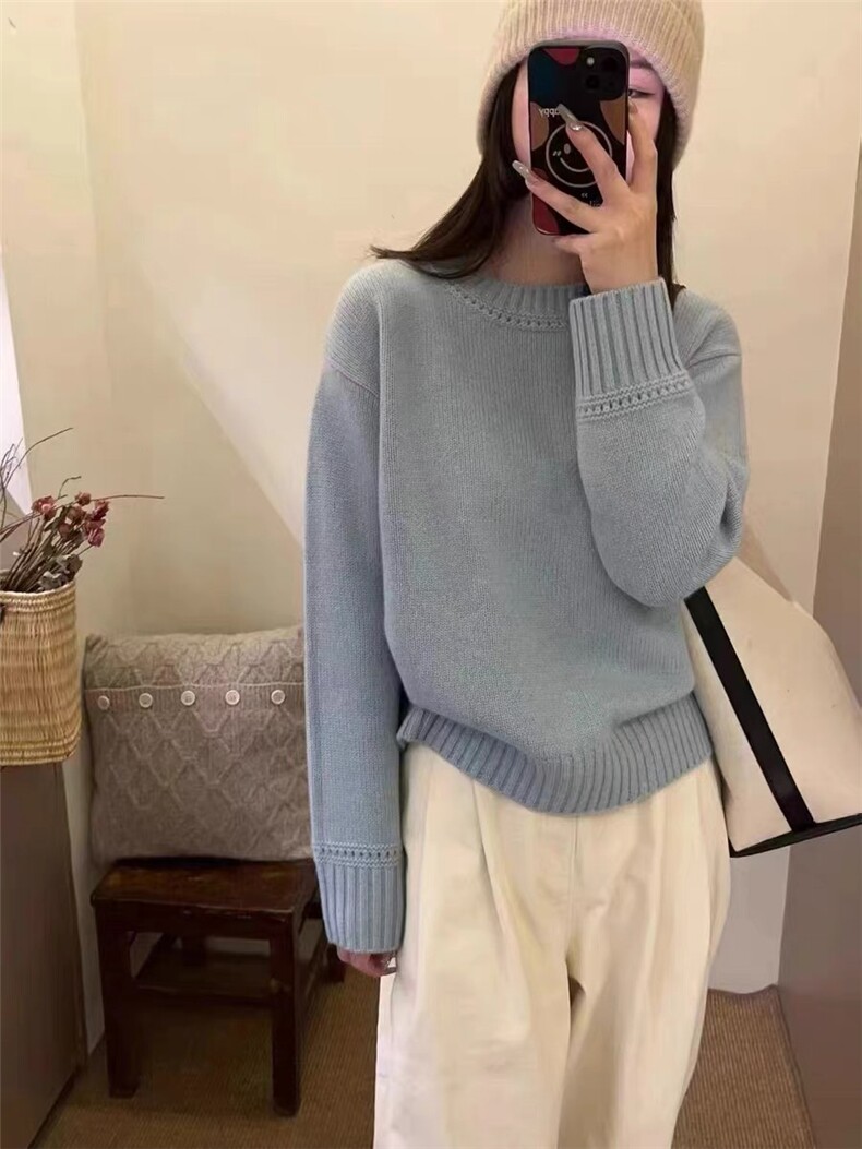 圆领羊毛衫女宽松软糯慵懒风羊毛短款纯色打底衫,女装羊毛衫,思途羊绒