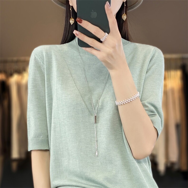 优雅气质半袖羊毛衫女修身显瘦针织衫高品质羊毛衫，女装羊毛衫，琳华羊绒