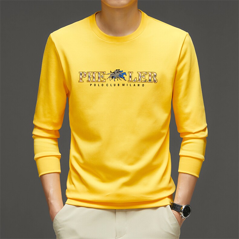 圆领印花薄款男长袖2023春秋季中年男士卫衣商务休闲内搭打底衫，男装卫衣，电商B212（原钱塘6029）