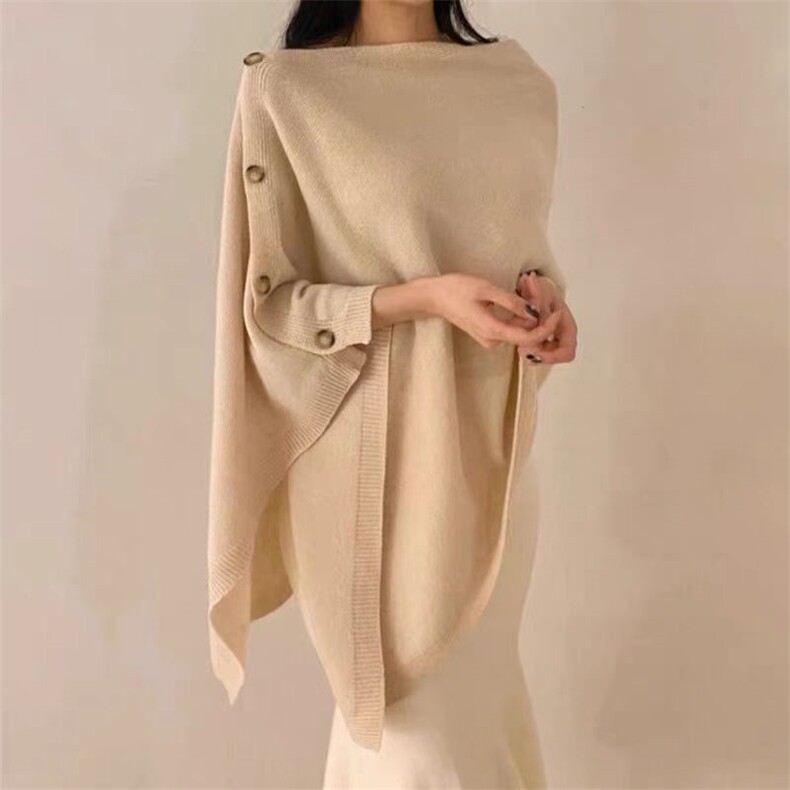 时尚百搭秋冬韩版宽松斗篷式羊毛披肩优雅显瘦,饰品披肩,聚奥羊绒